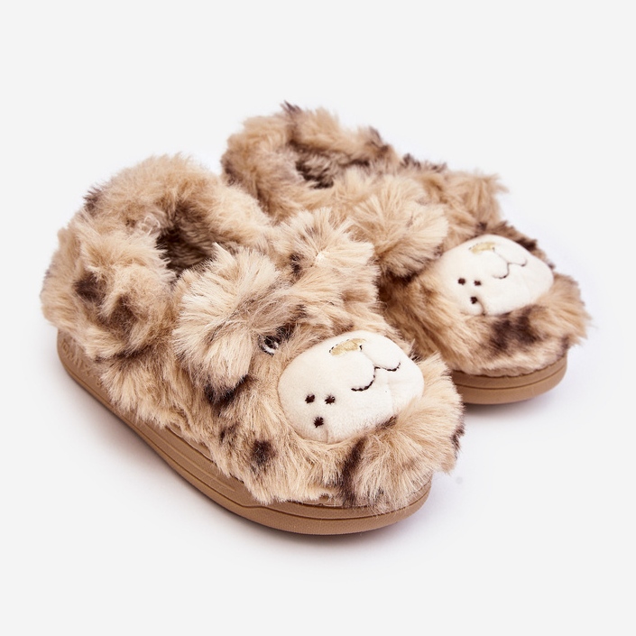 Chaussons enfant en fourrure avec ours en peluche, Beige Apolanie 1