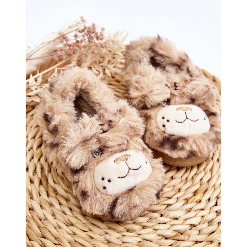 Chaussons enfant en fourrure avec ours en peluche, Beige Apolanie 2