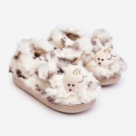 Chaussons enfant fourrure avec ours en peluche, beige clair Apolanie 1