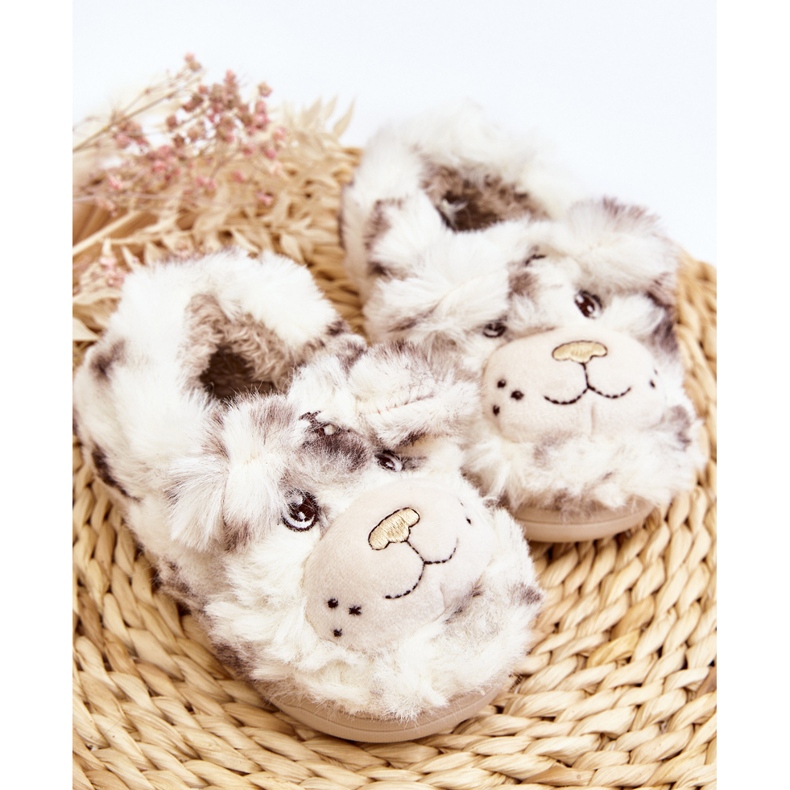 Chaussons enfant fourrure avec ours en peluche, beige clair Apolanie 2 Chaussons enfant fourrure avec ours en peluche, beige clair Apolanie 2