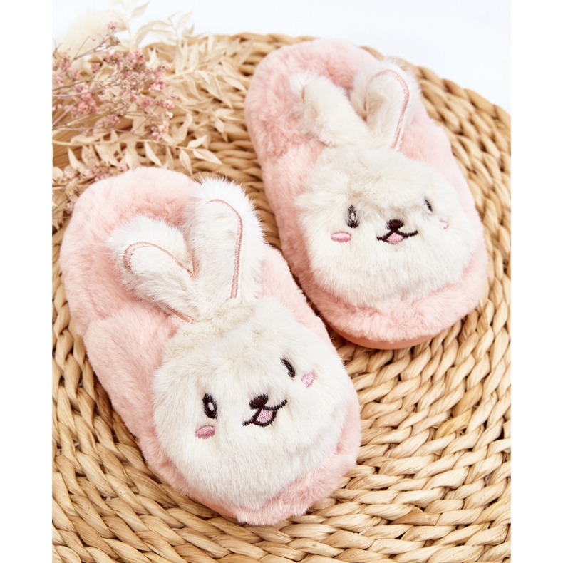 Chaussons enfant fourrure avec un lapin, rose clair Apolanie 2 Chaussons enfant fourrure avec un lapin, rose clair Apolanie 2