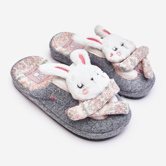 Chaussons Lapin Semelles Épaisses Enfant Gris Dasca 1