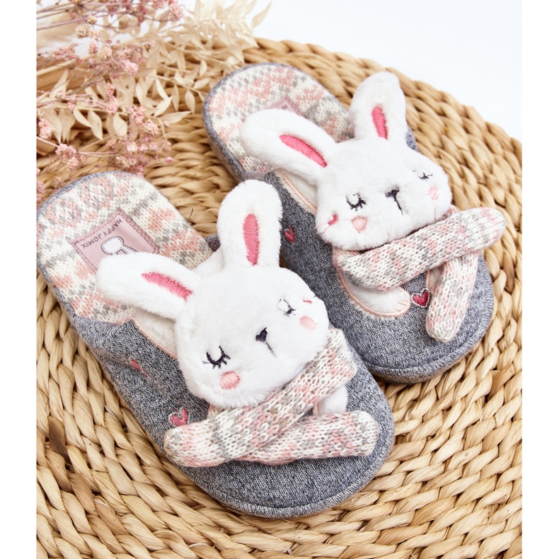 Chaussons Lapin Semelles Épaisses Enfant Gris Dasca 2