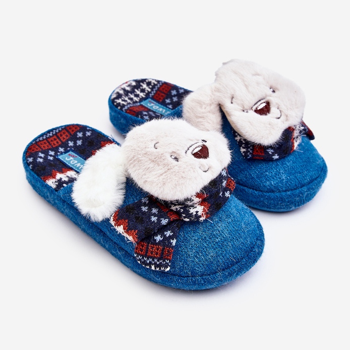 Chaussons pour enfants à semelle épaisse avec ours en peluche, bleu, Dasca 1