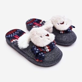 Chaussons enfant semelle épaisse avec ours en peluche, gris Dasca 1