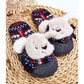 Chaussons enfant semelle épaisse avec ours en peluche, gris Dasca 2