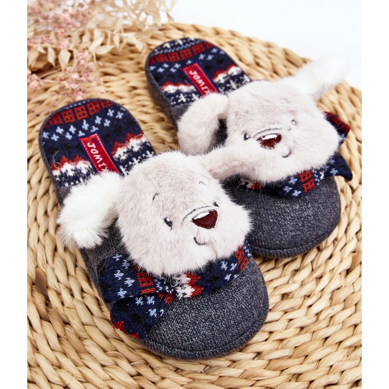 Chaussons enfant semelle épaisse avec ours en peluche, gris Dasca 2