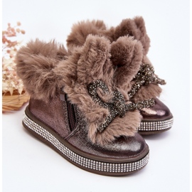 Bottes de neige pour enfants avec fermeture éclair et fourrure, marron, Hanija brun 2