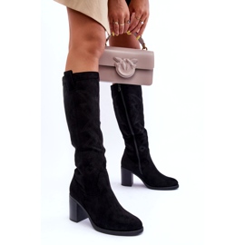 Bottes à talons hauts en daim pour femmes noires 3