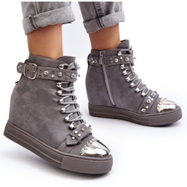 Bottines compensées isolées à strass, daim Lu Boo, gris 11