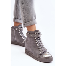 Bottines compensées isolées à strass, daim Lu Boo, gris 7