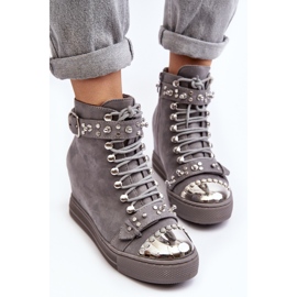 Bottines compensées isolées à strass, daim Lu Boo, gris 9