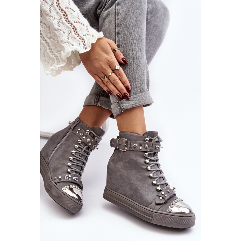 Bottines compensées isolées à strass, daim Lu Boo, gris 1