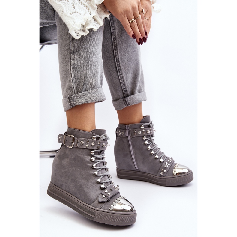 Bottines compensées isolées à strass, daim Lu Boo, gris 2