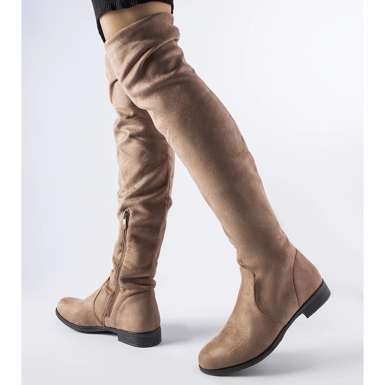 Bottines longues Scandale en éco-daim chaud beige 1