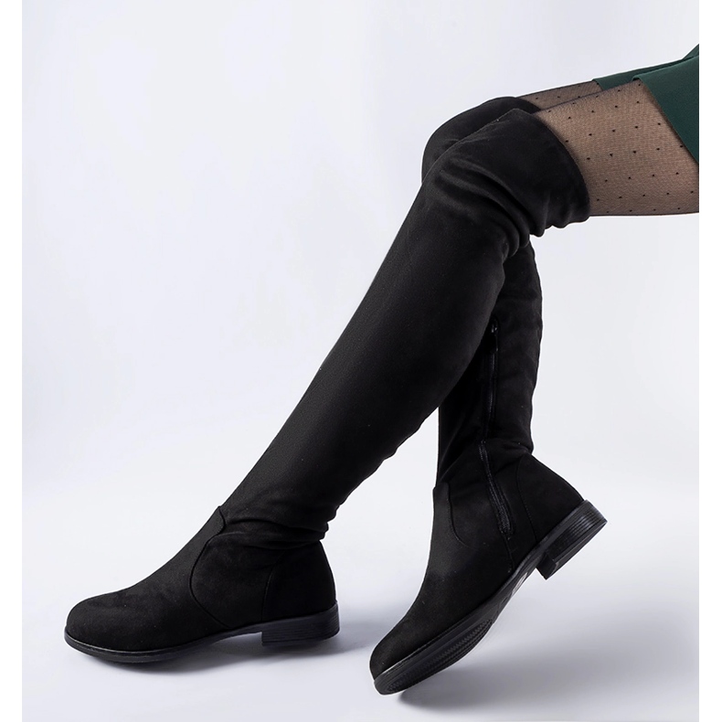 Bottines longues noires chaudes en éco-daim Scandale le noir 1