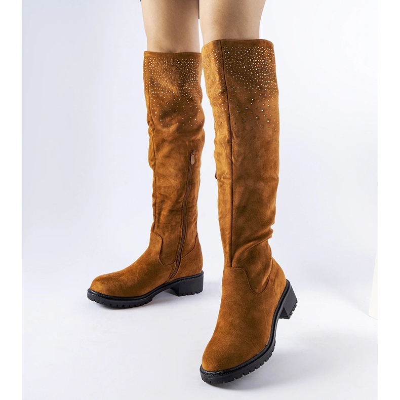Bottes longues marron avec strass de Colleen brun 1