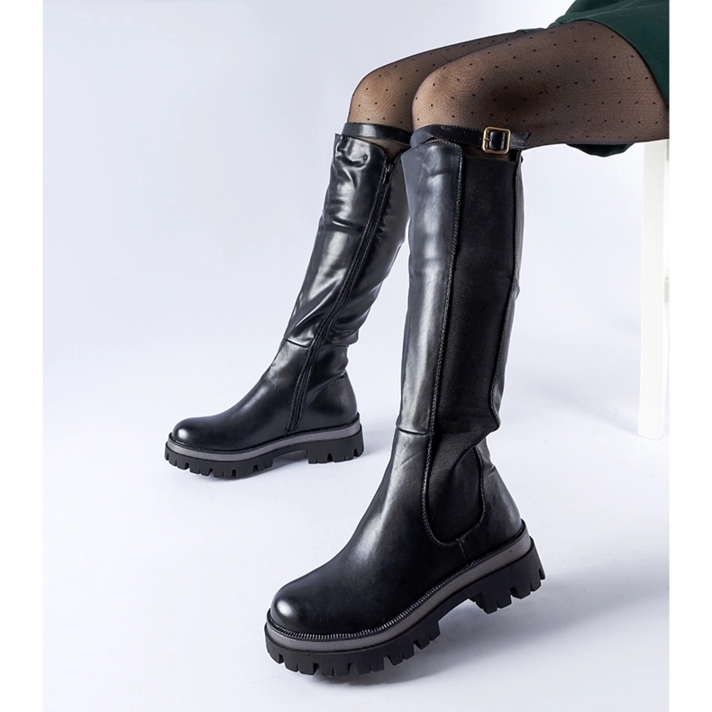 Bottes massives noires avec ceinture Stuart décorative le noir 1