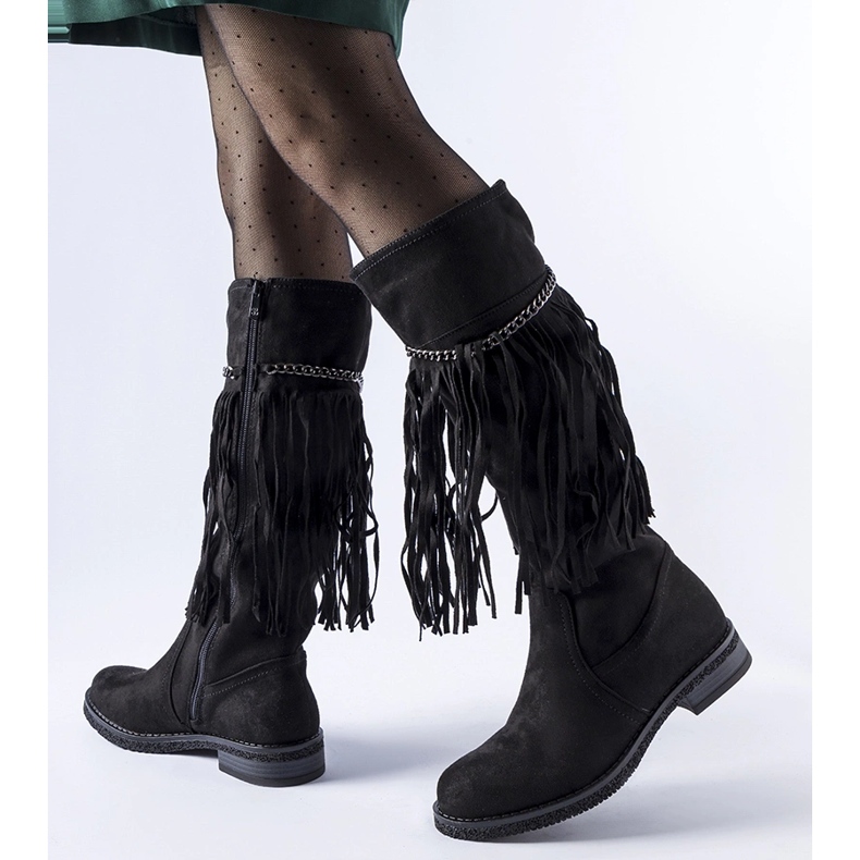 Boots noires avec chaîne et franges Safar le noir 1