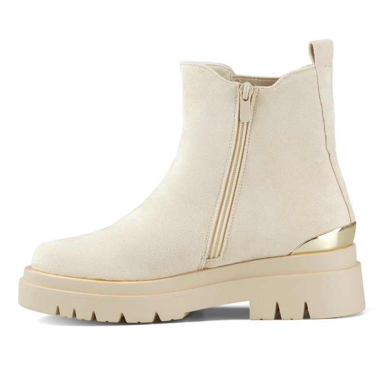 Bottines Chelsea femme en daim avec décoration dorée beige 1