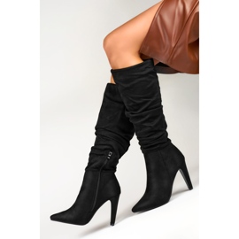 Bottines femme à talons en daim noir le noir 3