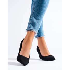 Escarpins à talon conique en daim noir Shelovet 1