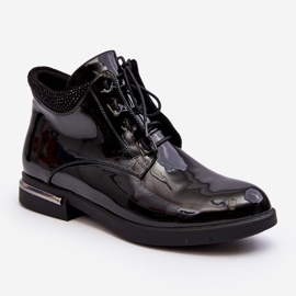 Vinceza Lu Boo - Bottines vernies noires à talons plats le noir 1