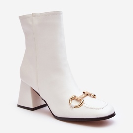Bottines à talons en cuir avec décoration, blanc Pamelinta 2