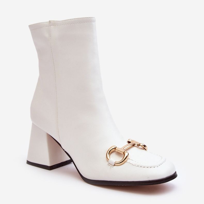 Bottines à talons en cuir avec décoration, blanc Pamelinta 2