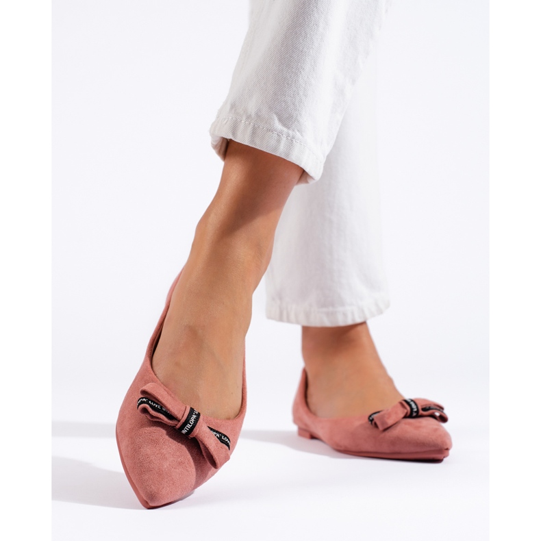 Ballerines en daim à nœud Shelovet rose 1