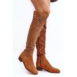 Boots en Daim à Motif Pointe Camel Ajouré brun 1