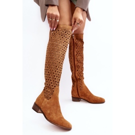 Boots en Daim à Motif Pointe Camel Ajouré brun 3