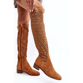 Boots en Daim à Motif Pointe Camel Ajouré brun 4