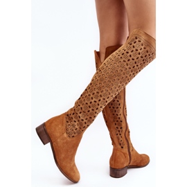 Boots en Daim à Motif Pointe Camel Ajouré brun 5