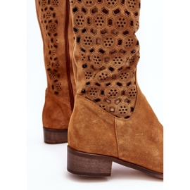 Boots en Daim à Motif Pointe Camel Ajouré brun 6