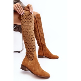 Boots en Daim à Motif Pointe Camel Ajouré brun 7