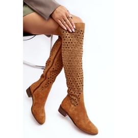 Boots en Daim à Motif Pointe Camel Ajouré brun 8