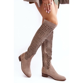 Bottines en Daim à Motif Ajouré, Pointe Beige 2