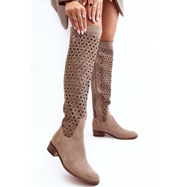 Bottines en Daim à Motif Ajouré, Pointe Beige 3