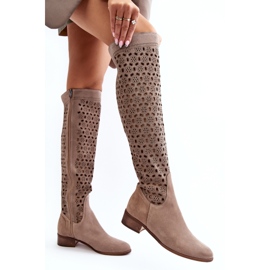 Bottines en Daim à Motif Ajouré, Pointe Beige 4