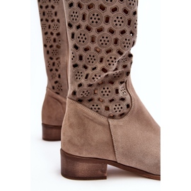 Bottines en Daim à Motif Ajouré, Pointe Beige 5