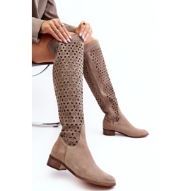 Bottines en Daim à Motif Ajouré, Pointe Beige 7