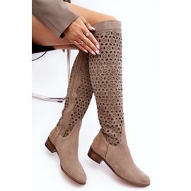 Bottines en Daim à Motif Ajouré, Pointe Beige 8