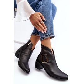 Bottines Femme En Cuir à Petit Talon Avec Boucle, Noir Liliane 1