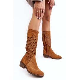 Bottines Femme En Daim Ajouré À Talons Bas Camel Ndulu brun 4