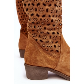 Bottines Femme En Daim Ajouré À Talons Bas Camel Ndulu brun 6