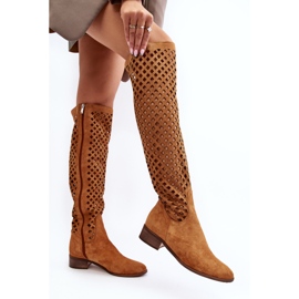 Boots Arinna en daim camel à motif ajouré brun 3