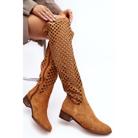 Boots Arinna en daim camel à motif ajouré brun 6