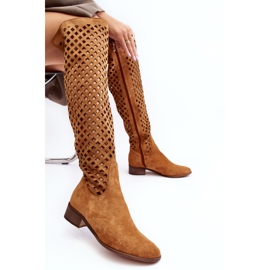 Boots Arinna en daim camel à motif ajouré brun 7