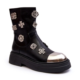 S.Barski Bottines isolées en cuir avec décorations D&amp;A MR870-14A Noir 1